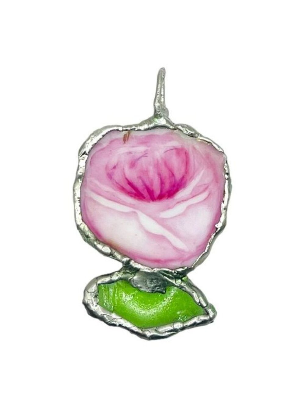 Pink Rose Broken China & Sea Glass Pendant | Pink Quartz Necklace | Alma Antigua - Picture 8 of 11